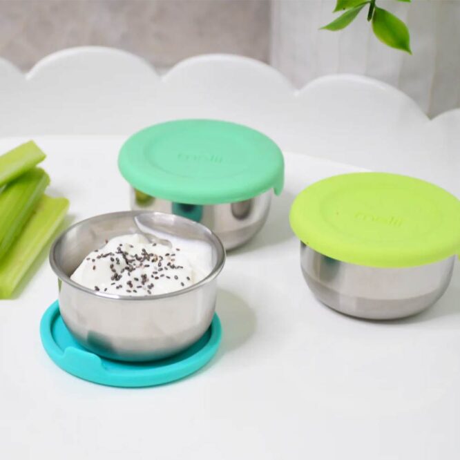 Melii Mini Stainless Steel Food Containers - Blue, Mint & Lime