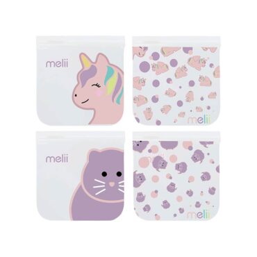 Melii Reusable Snack Bags - 4 Pcs, Unicorn & Cat