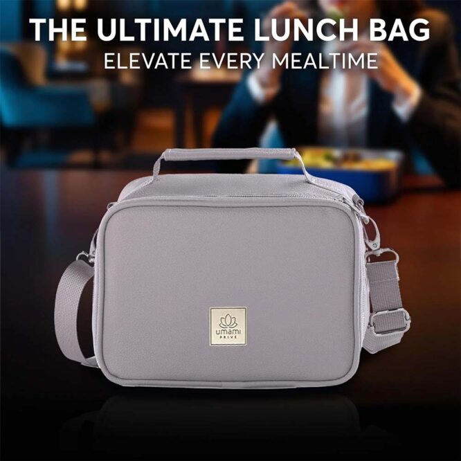 Umami Prive Insulated Leather Lunch Bag - Cool Gray