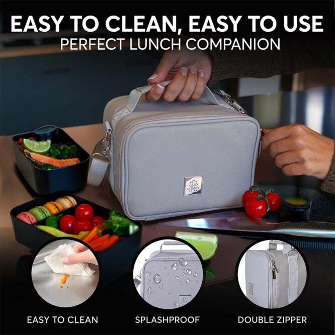 Umami Prive Insulated Leather Lunch Bag - Cool Gray
