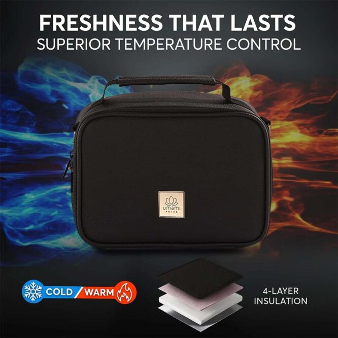 Umami Prive Insulated Leather Lunch Bag - Deep Black