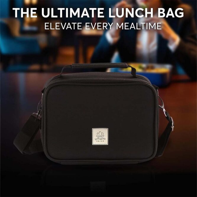 Umami Prive Insulated Leather Lunch Bag - Deep Black