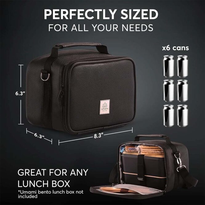Umami Prive Insulated Leather Lunch Bag - Deep Black