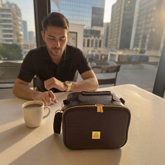 Umami Prive Insulated Leather Lunch Bag - Brown