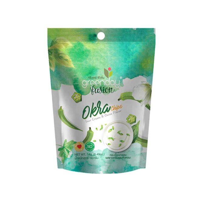 Greenday Fusion Okra Chips Sour Cream & Onion Flavor 14g