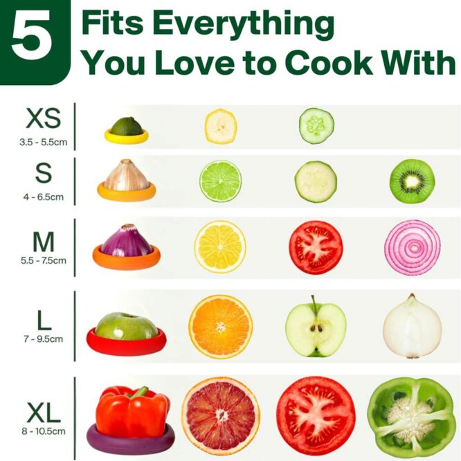 Food Huggers Reusable Silicone Food Savers - 5 Pcs