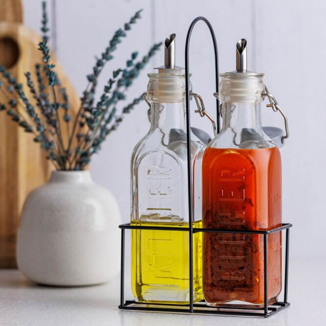 Kilner Oil Bottles Set with Metal Rack
