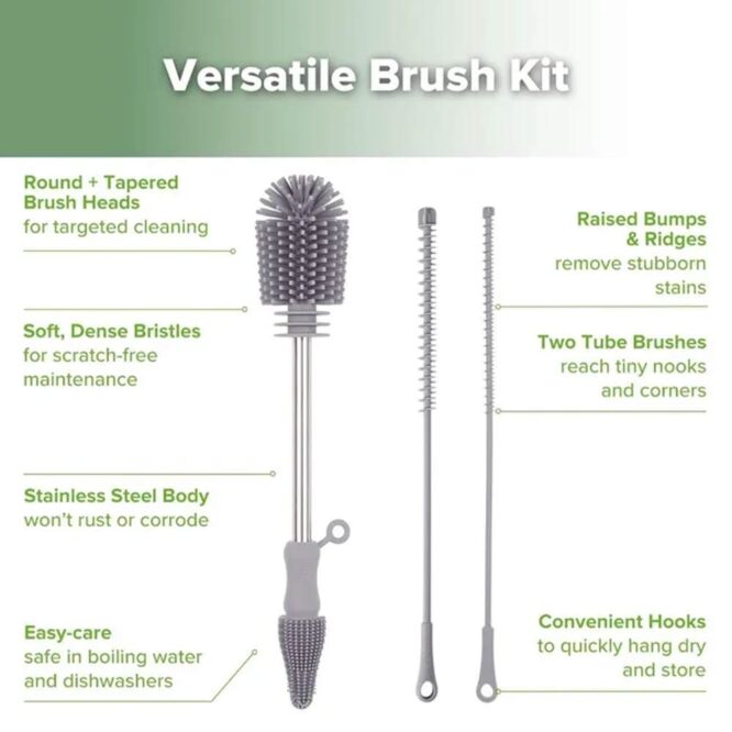 Haakaa Silicone Cleaning Brush Kit - Suva Grey