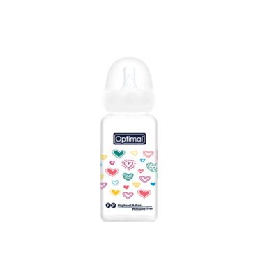 Optimal Glass Feeding Bottle (0m+) 160ml - White | Hearts