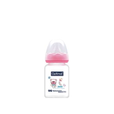 Optimal Glass Feeding Bottle (0m+) 60ml - Pink | Bear