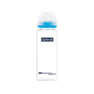 Optimal Glass Feeding Bottle (6m+) 240ml - Blue