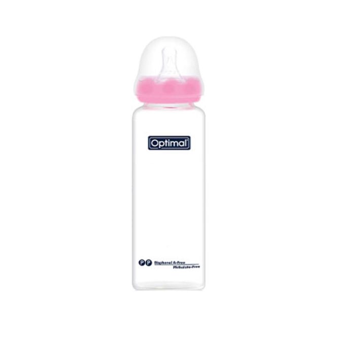 Optimal Glass Feeding Bottle (6m+) 240ml - Light Pink