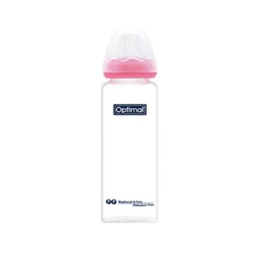 Optimal Glass Feeding Bottle (6m+) 240ml - Pink