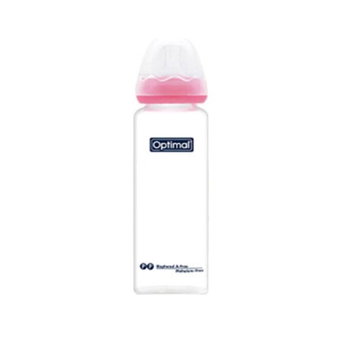Optimal Glass Feeding Bottle (6m+) 240ml - Pink