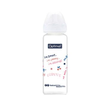 Optimal Glass Feeding Bottle (6m+) 240ml - White | Yummy