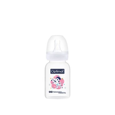 Optimal Anti-Colic Slim Plastic Feeding Bottle (0m+) 140ml - White | Puppy