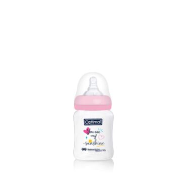 Optimal Anti-Colic Wide Plastic Feeding Bottle (0m+) 180ml - Pink | Sunshine