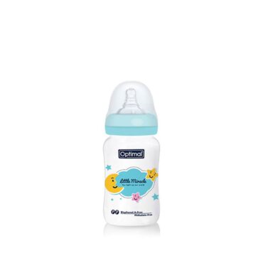 Optimal Anti-Colic Wide Plastic Feeding Bottle (6m+) 240ml - Blue | Little Miracle
