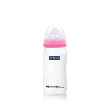 Optimal Anti-Colic Wide Plastic Feeding Bottle (6m+) 300ml - Pink
