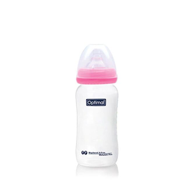 Optimal Anti-Colic Wide Plastic Feeding Bottle (6m+) 300ml - Pink