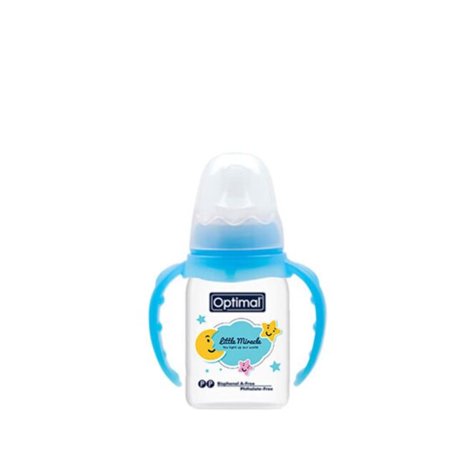 Optimal Anti-Colic Slim Orthodontic Plastic Feeding Bottle with Handle (0m+) 140ml - Blue | Little Miracle