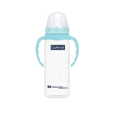 Optimal Anti-Colic Slim Plastic Feeding Bottle with Handle (6m+) 240ml - Blue