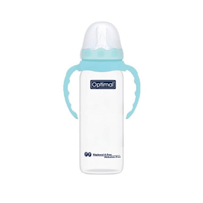 Optimal Anti-Colic Slim Plastic Feeding Bottle with Handle (6m+) 240ml - Blue