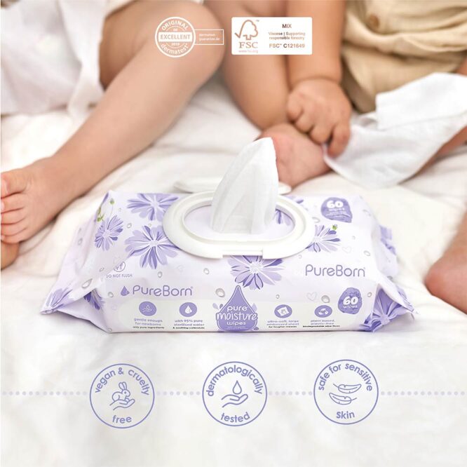 Pureborn Pure Moisture Wipes with Organic Calendula Lotion - 60 Wipes
