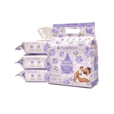 Pureborn Pure Moisture Wipes with Organic Calendula Lotion (60 Wipes x 3 Pack) 180 Wipes