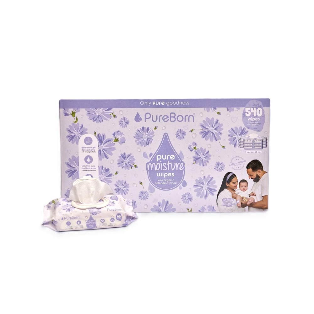 Pureborn Pure Moisture Wipes with Organic Calendula Lotion (60 Wipes x 9 Pack) 540 Wipes