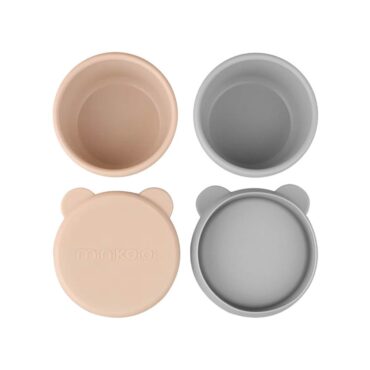Minikoioi Mini Bites Silicone Mini Bowl with Lid - Bubble Beige / Powder Gray