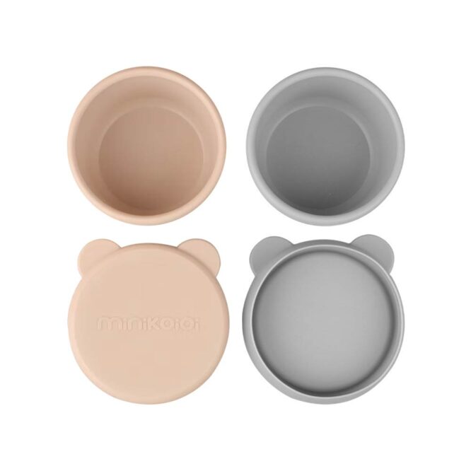 Minikoioi Mini Bites Silicone Mini Bowl with Lid - Bubble Beige / Powder Gray
