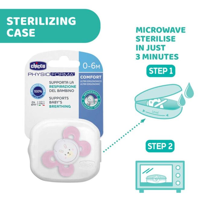 Chicco Physio Comfort Silicone Soother with Case (0-6m) Pink