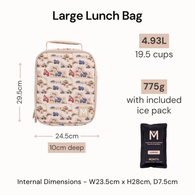 MontiiCo Lunch Bag with Ice Pack (Large) Construction