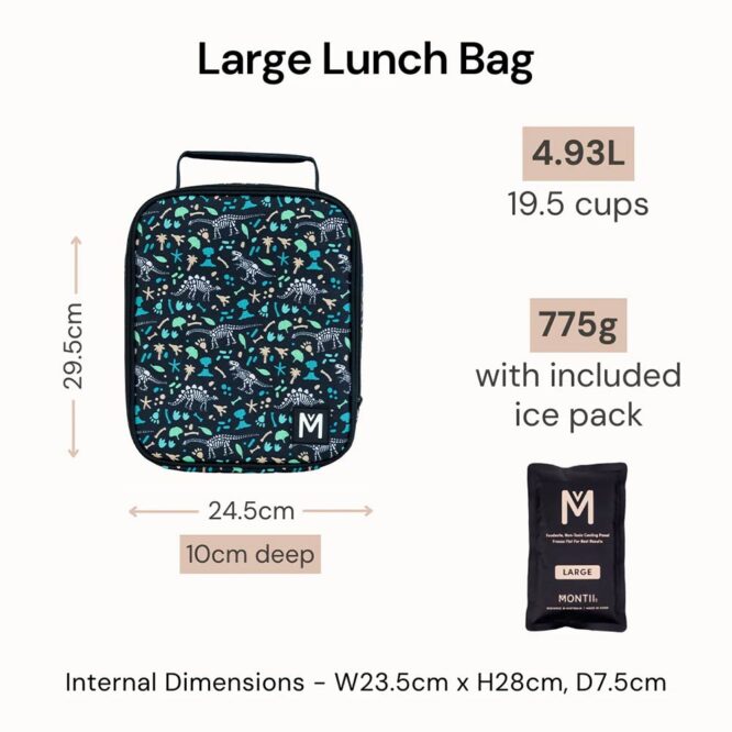 MontiiCo Lunch Bag with Ice Pack (Large) Dinosaur