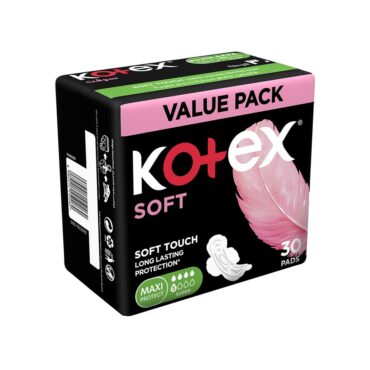 Kotex Soft Maxi Protect Super + Wings – 30 Pads Value Pack Kotex Soft Maxi Protect Super + Wings - 30 Pads Value Pack