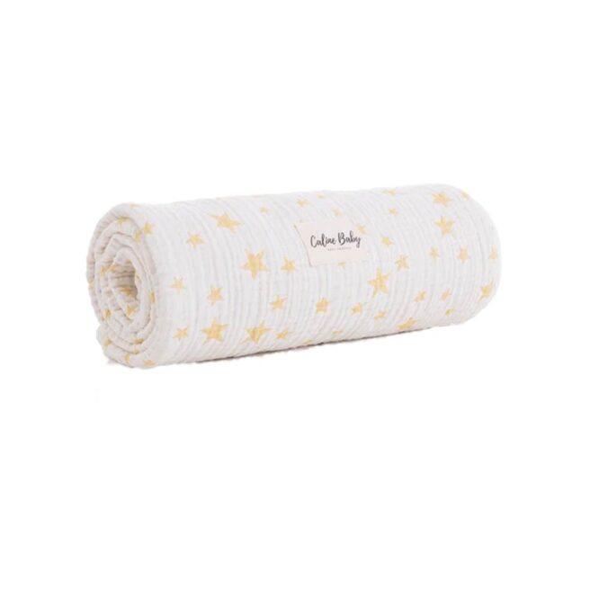 Caline Baby Cotton Muslin Blankets - Star, Yellow