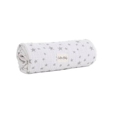 Caline-Baby-Cotton-Muslin-Blankets-Star-Gray Caline Baby Cotton Muslin Blankets - Star, Gray