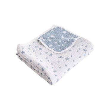 Caline Baby Cotton Muslin Blankets - Star, Blue