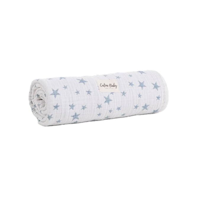 Caline Baby Cotton Muslin Blankets - Star, Blue