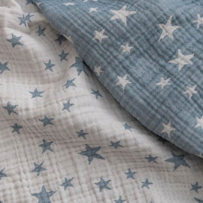 Caline Baby Cotton Muslin Blankets - Star, Blue