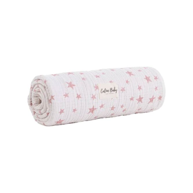 Caline Baby Cotton Muslin Blankets - Star, Pink
