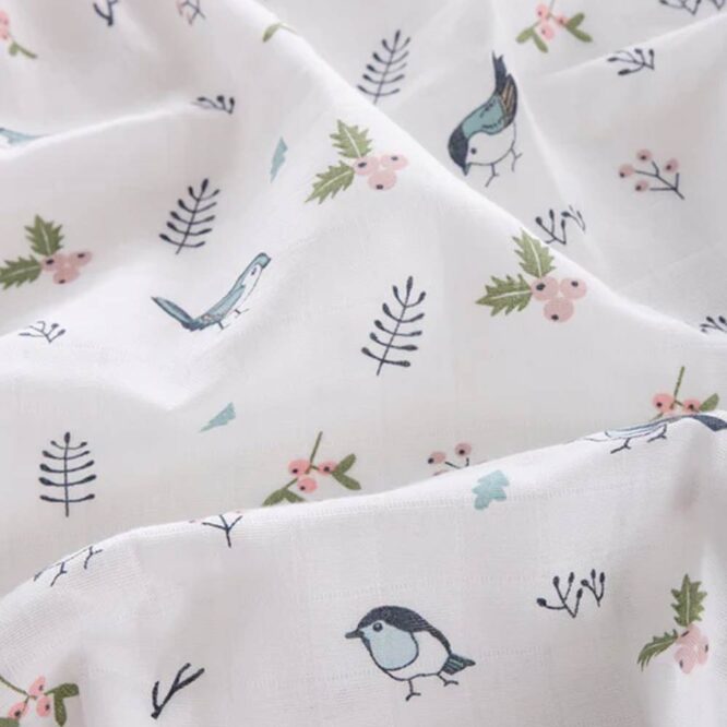 Caline Baby Cotton Muslin Swaddle - Birds, Blue