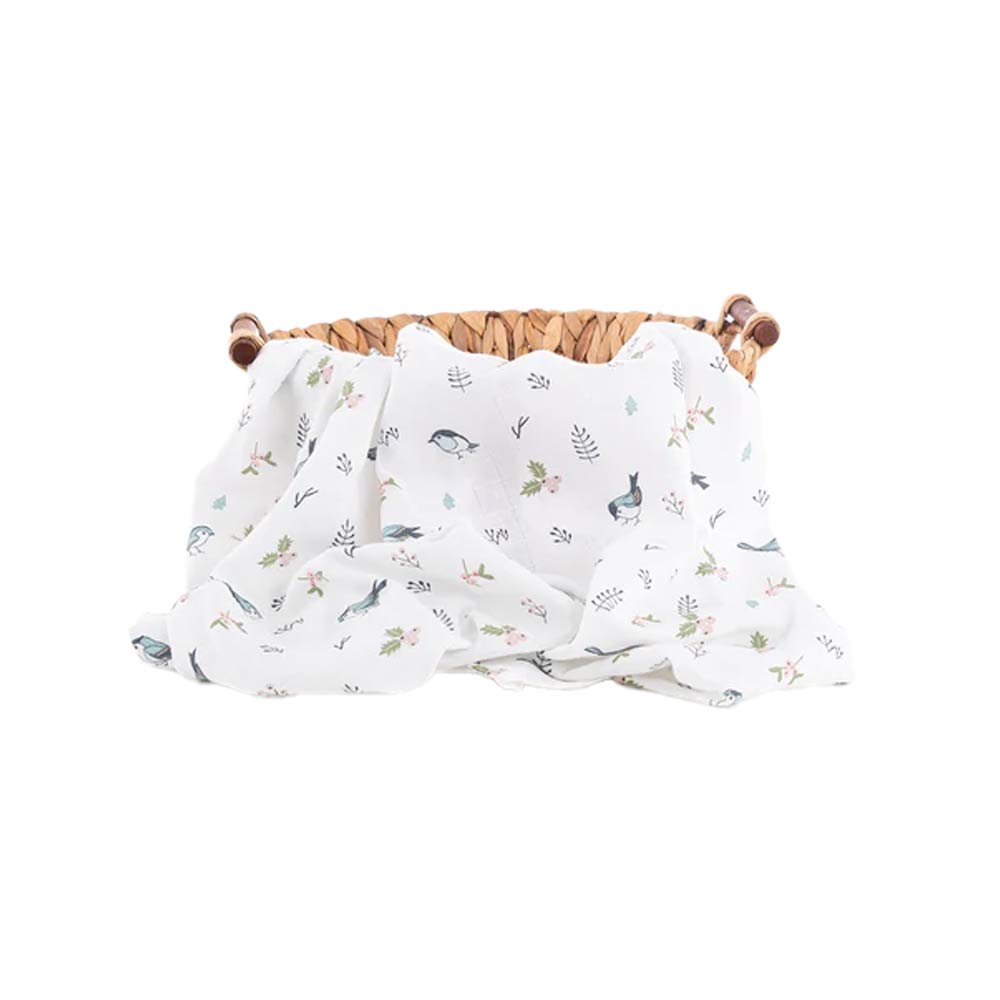 Caline Baby Cotton Muslin Swaddle - Birds, Blue