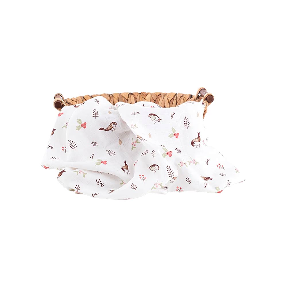 Caline Baby Cotton Muslin Swaddle - Birds, Brown