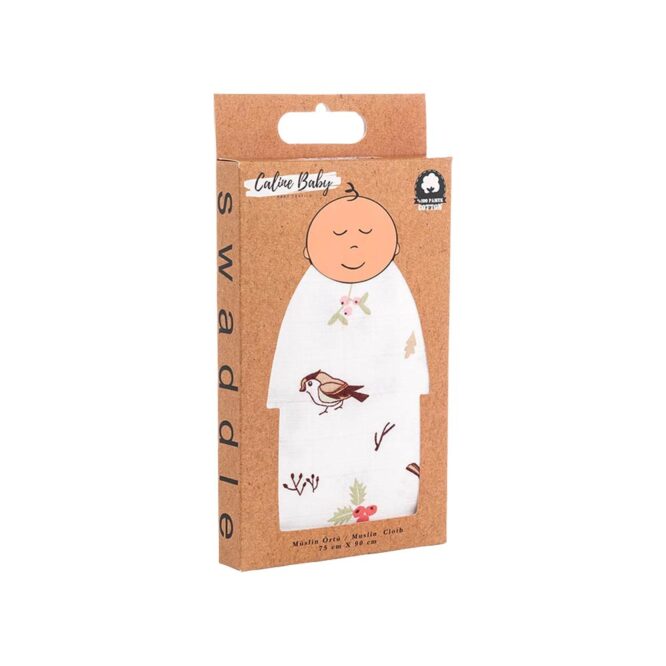 Caline Baby Cotton Muslin Swaddle - Birds, Brown