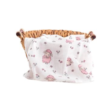 Caline Baby Cotton Muslin Swaddle - Sheep, Pink