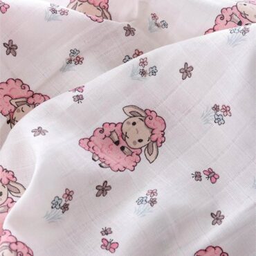 Caline Baby Cotton Muslin Swaddle – Sheep, Pink Caline Baby Cotton Muslin Swaddle - Sheep, Pink