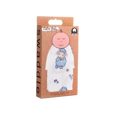 Caline Baby Cotton Muslin Swaddle – Sheep, Blue Caline Baby Cotton Muslin Swaddle - Sheep, Blue