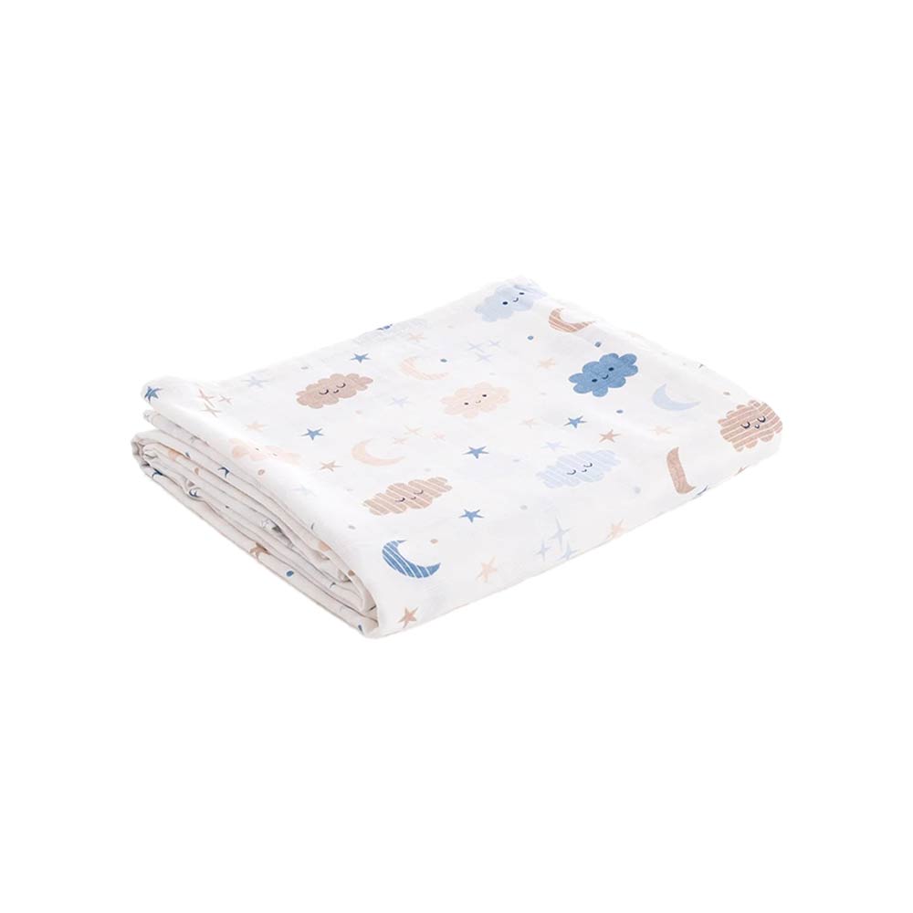 Caline Baby Cotton Muslin Swaddle - Cloud, Blue